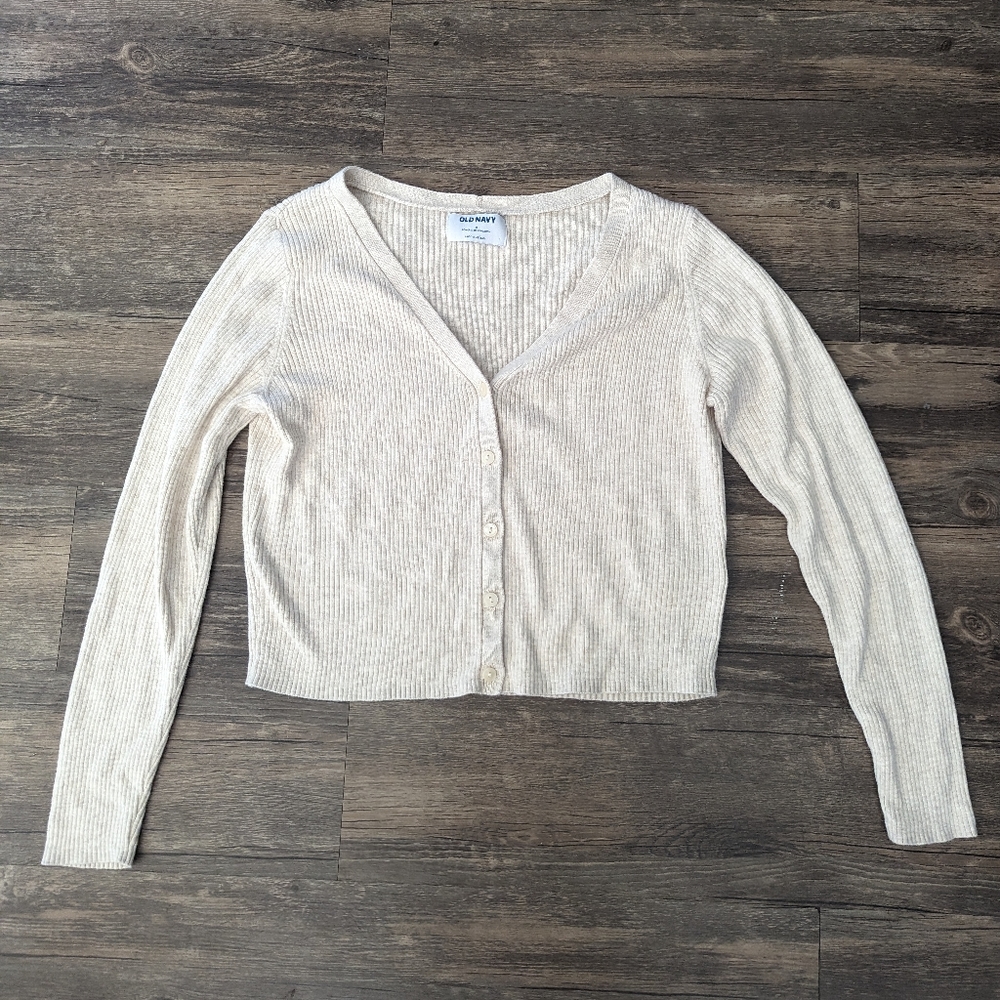 Cream, ribbed, cropped cardigan